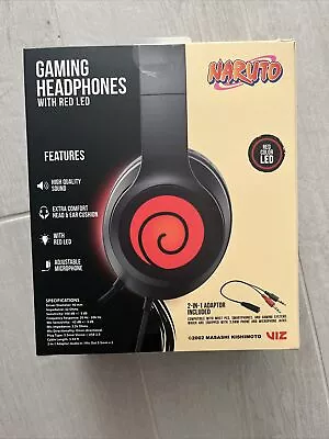 NARUTO Gaming Headphones BLACK W/Red LED & Adjustable Microphone - HP-1207-BLACK • $19