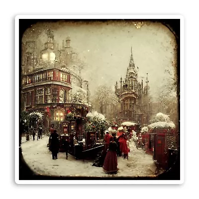 2 X 10cm Victorian Christmas Vinyl Stickers - London Vintage Art Sticker #70700 • £3.99