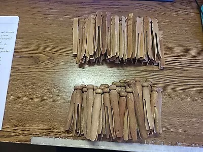 Vintage Clothes Pins Lot Of 92 Wooden 4  In Size Old Style Clothes Duck Lipped • $37.99