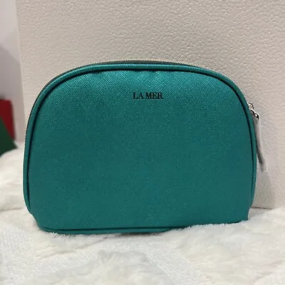 La Mer Makeup Bag Green Faux Saffiano Leather Cosmetic Travel • $14.99