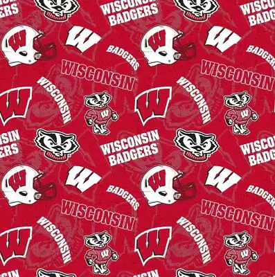 £7.89 • Buy University Of Wisconsin Badgers NCAA Fabric Tone On Tone Logo Pattern 44 Inches 