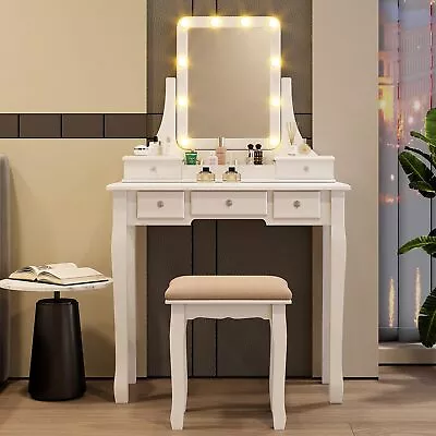 Make Vanity Desk With Lights And Mirror Makeup Vanity With Lights Bench Set V... • $239.21