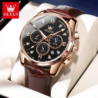 OLEVS Man's Watch Chronograph Calendar Moon Phases Waterproof Fashion Wristwatch • $23.50