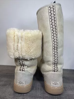 UGG Australia Tasman Tall Roll Down Womens Size M8/L9 Sand Boots Sheepskin Suede • $79.99