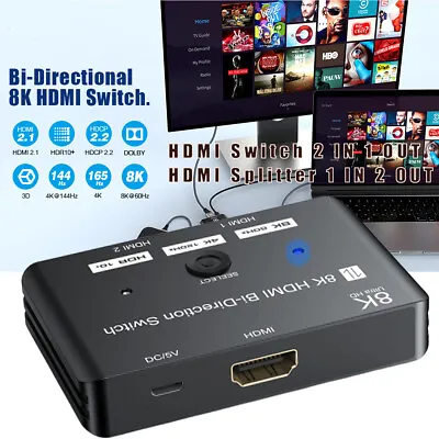 HDMI 2.1 Switch 8K HDMI Switcher Splitter Bi-Directional 2 In 1 Out HD HDMI Hub • $23.74