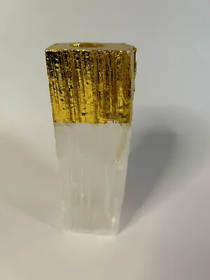 Selenite 7  Candle Holder Dipped Gold Leaf Heavy White Mineral Peace Harmony • $12.59