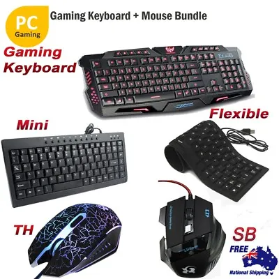 $10.76 • Buy Wired Gaming Keyboard USB Mini/Flexible Keyboard And Gamer Optical Mouse For PC