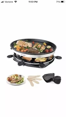 Grill Smokeless Indoor Raclette Machine For 8 People 8 Mini Pans & 4 Spatulas  • £39