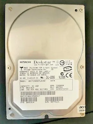 HITACHI Deskstar 82.3GB HDD HARD DISK DRIVE 3.5  SATA HDS728080PLA380 0A31914 • £7.89