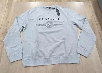 $495 Mens VERSACE Logo Graphic Crewneck Sweatshirt Gray/Black 2XL • $299.99