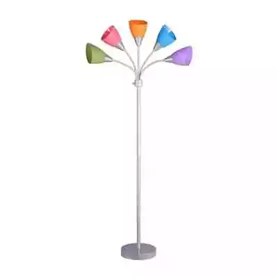 5 Light Floor Lamp Multi-Color Shades Metal Silver Finish • $23.47