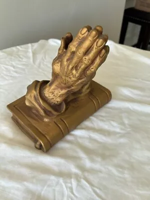 Vintage Statue Praying Hands Of Jesus On Bible ~ Home Interior Decor • $22