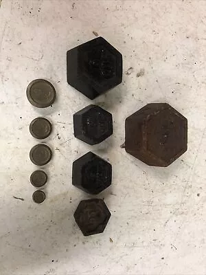 £24.99 • Buy Set Of 10Hexagonal  Vintage Metric  Cast Iron  Weights 1kg-5g  Balanced Scale