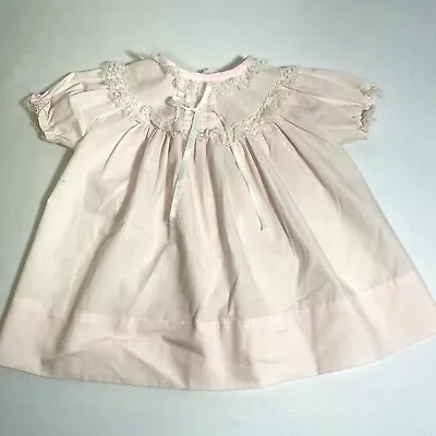 Alexis Baby Dress Pink Ruffle Lace Ribbon Bow Size 6mo Vintage USA • $9.84