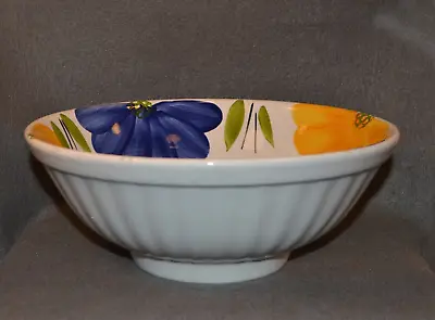 La Primula Daisy Floral Yellow Blue Bowl 9 7/8  Hand Painted Made In Italy • $24.99