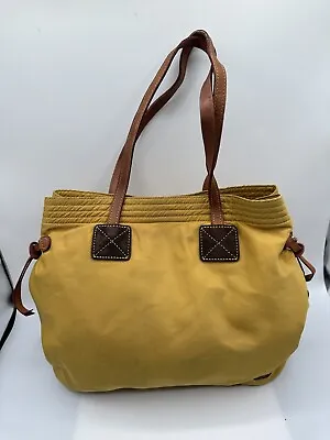 Dooney & Bourke Mustard Nylon Brown Leather Trim Tote Shoulder Handbag • $34.99