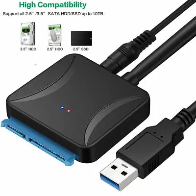 $4.27 • Buy USB 3.0 To SATA III Hard Drive Adapter For 2.5  3.5  HDD/SSD With 12V/2A Power
