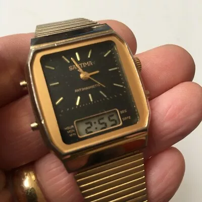 Rare C1980s Vintage Men's Santana Mechanical & Digital Wristwatch.  Black Gold. • £9.99