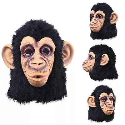 Latex Chimp Mask Halloween Monkey Gorilla Animals Hair Fancy Dress Costume • $24.65
