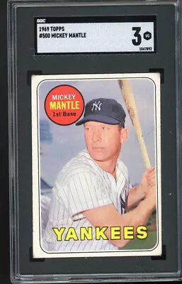 1969 Topps #500 Mickey Mantle SGC 3 VG. New York Yankees • $220