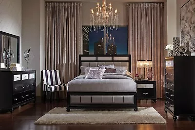 NEW SPECIAL Glam Style Black Finish 5 Piece Queen King Bedroom Set Furniture L78 • $1678.89