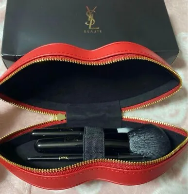 Yves Saint Laurent Lip Shape Pouch Make Up 3 Brush Set Red Black Japan • $111.97