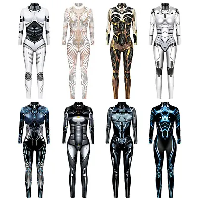 Halloween Robot Armor Cosplay Costume Digital Slim Fit Bodysuit Coverall Set • $57.48