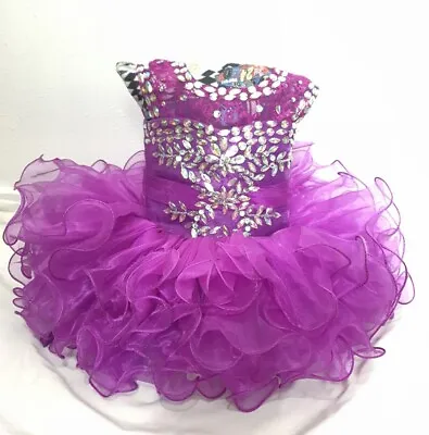 Purple Cupcake Pageant Party Dress Bow Bloomers Baby Size 9-12 Months Glitz  • $110