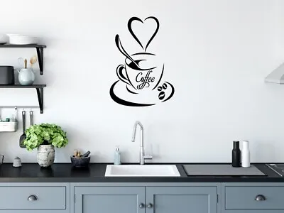 Coffee Cup Heart Kitchen Wall Art Vinyl Decal Sticker Diner Café Coffee Shop • £2.89