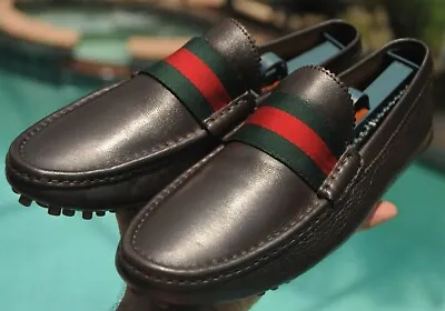 $419.99 • Buy GUCCI Man's Green Red Ribbon Brown Leather Loafers Shoes Size 8.5 G  