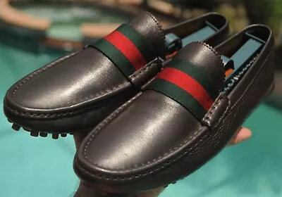 GUCCI Man's Green Red Ribbon Brown Leather Loafers Shoes Size 8.5 G   • $419.99