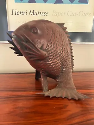 Vintage Japanese Cast Iron Koi / Carp Fish Figurine Sculpture 12.5  Tall • $224.99