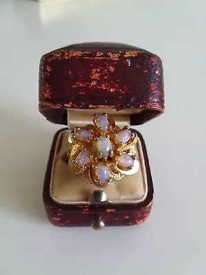Vintage 60s Opal Style Gold Tone Cluster Cocktail Ring Size 7 • $14.95