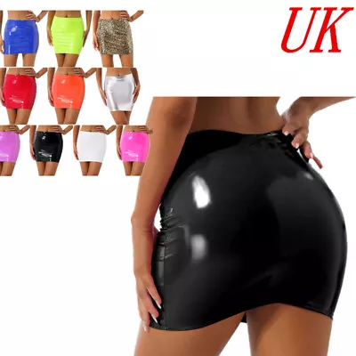 Women Shiny Faux Leather Skirts Bodycon Glossy Mini Skirt Rave Party Clubwear • £7.99