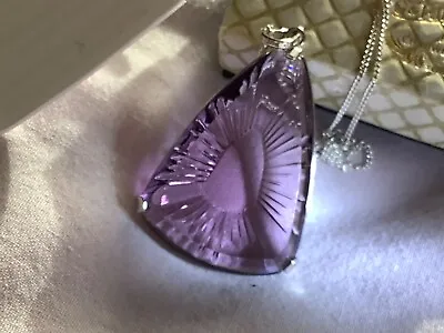 Lalique 'Ice Light' Silver 925 Amethyst Crystal Pendant On 20 Inch Chsin • £185