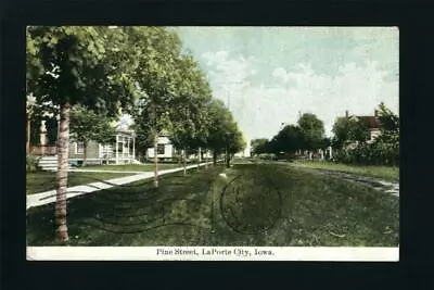 La Porte City Iowa IA 1911 Old Dirt Tree Lined Pine Street Homes With Sidewalks • $8.99