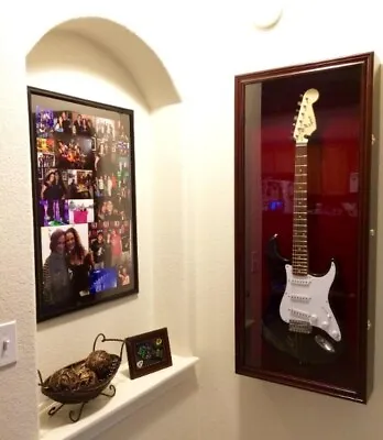 Guitar Display Case Electric Mahogany & Red Wood Rack Wall Gibson Fender Cabinet • $289.99