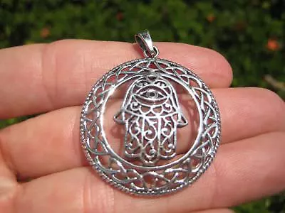 925 Silver Hamsa Hand Of God Protection Amulet Pendant Necklace A5 • £34.20