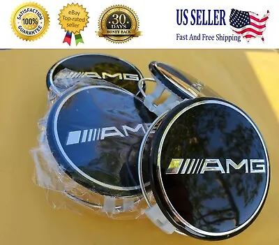 $32.80 • Buy AMG Set Of 4 Mercedes Benz BLACK AMG Center Caps 3 Inch/75mm Fits Most Models 