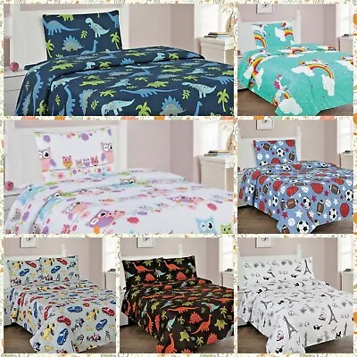 Kids Sheet Complete Sets And Printed Design Flat Fitted Sheet And Pillow Case • $16.15