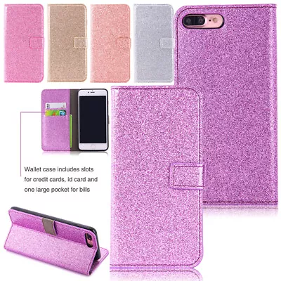 For IPhone 15 14 13 Pro Max Bling Flip Magnetic Leather Wallet Stand Case Cover • $15.89