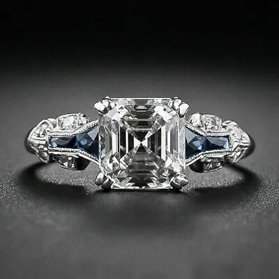 Art Deco Vintage Style 3Ct Asscher Lab Created Diamond 925 Silver Wedding Ring • $66.50