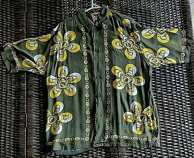 Rare Mambo Loud Shirt Large Green Hawaiian Frangipani Ring Pull Jim Mitchell  • $399.99