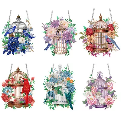 DIY Diamond Painting Acrylic Art Flower Birdcage Hanging Pendant Ornament Decor • $8.09