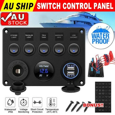 $31.19 • Buy 5 Gang 12V Switch Control Panel USB ON-OFF Toggle Rocker For Car Marine Boat RV