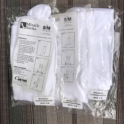 NEW Miracle Microfiber Compression Socks Anti-Fatigue White Size S/M Lot Of 3 • $12.97