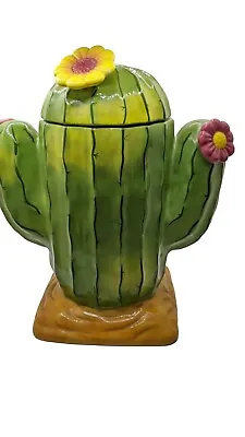 Awesome Flowering Cactus Cookie Jar Clay Art • $35