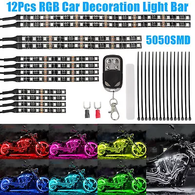 12X Car Motorcycle RGB LED Neon Under Glow Lights Strip Kit Decoration Light Bar • $24.98