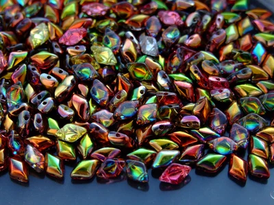 $4.68 • Buy 10g Czech GemDuo Twin Hole Beads 8x5mm Magic Line Red Yellow 95600CR