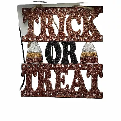 Candy Corn Trick Or Treat Halloween Seasonal Wood Wall Art Sparkles 10” • $24.99